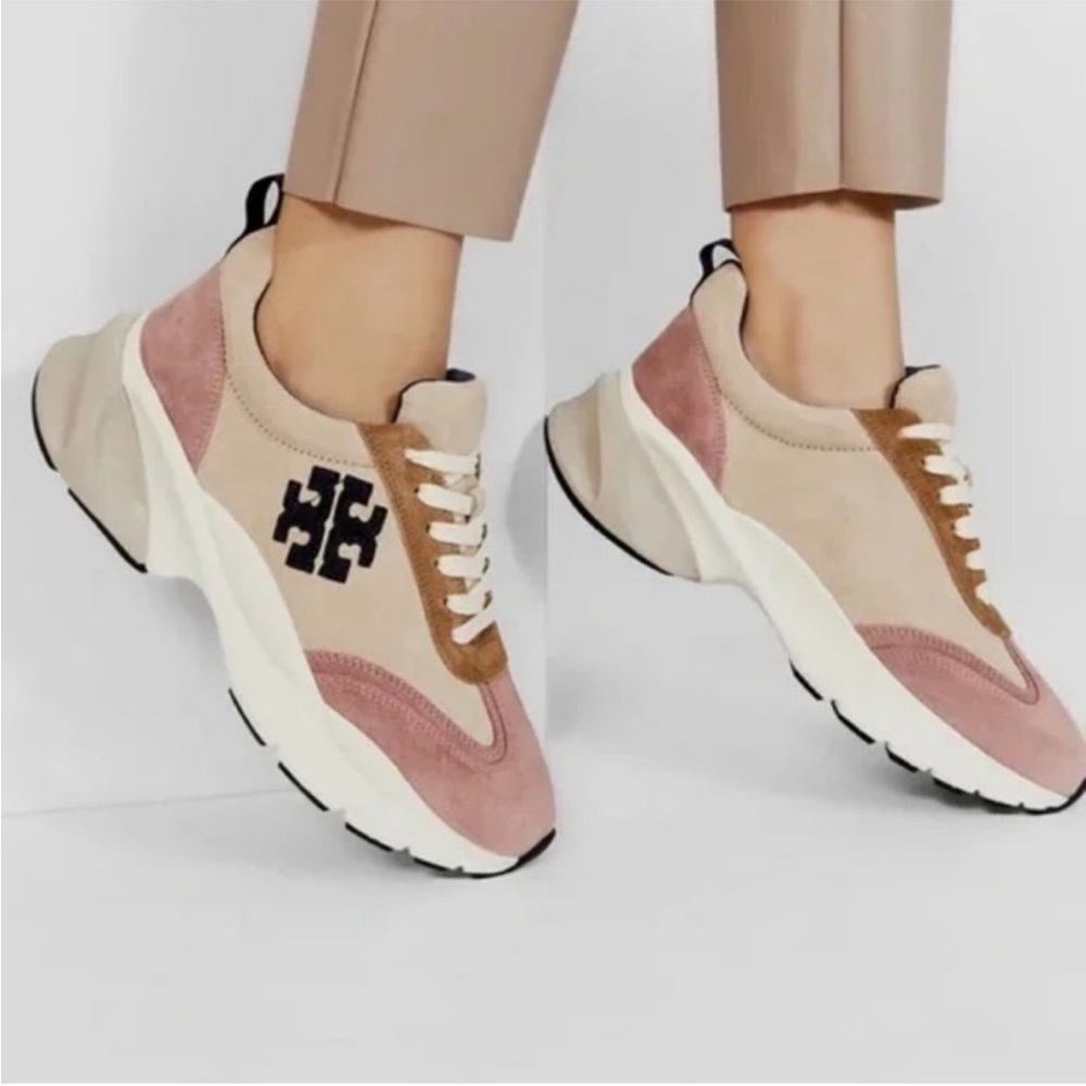 Tory Burch Good Luck T-Logo Suede Sneakers, SIZE 9 1/2 US